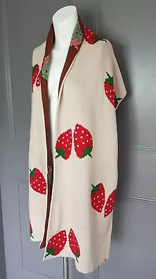 Beige Red  Novelty Strawberry  Design Large Thick  Neck Quirky Fruit Scarf Shawl • £28.90