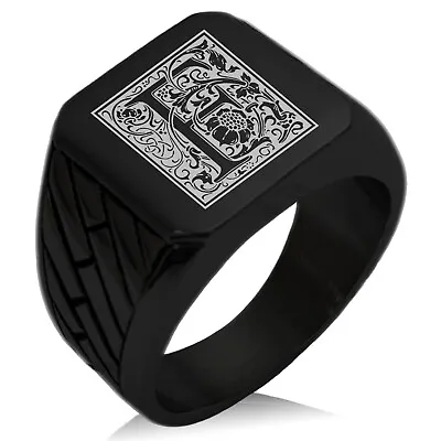 Stainless Steel Mens Royal Box Monogram Initial Large Square Black Signet Ring • $15