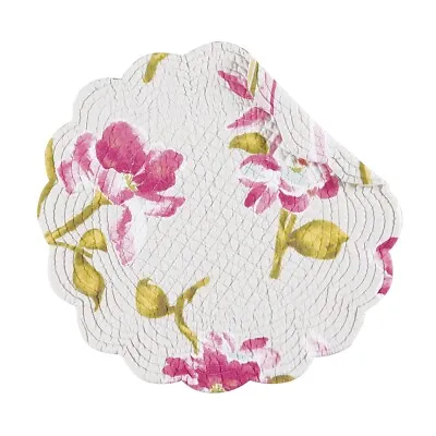 $16.93 • Buy C&F LILIANN Quilted Round Cotton Placemats Set Of 2 Gray Pink Green Yellow
