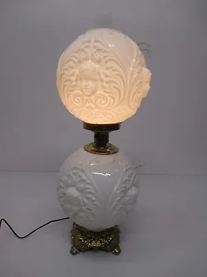 Vtg GWTW Hurricane Table Lamp Electric White Milk Glass Cherub Angel Face 2Light • $199.95