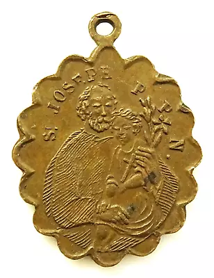 Antique St Joseph Medal Pendant Small Scalloped Miraculous Medal • $27.50