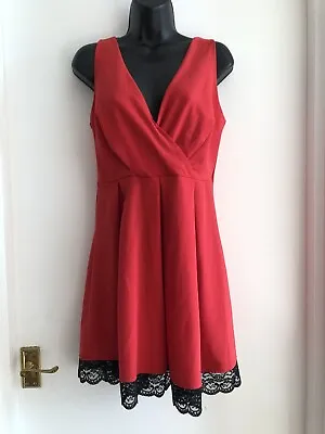 Wal G Red Skater Dress Lace Trim Size Medium Bust 36  • $6.30