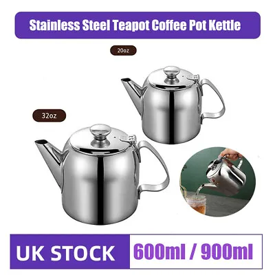 Stainless Steel Metal Teapot Tea Coffee Cafe Drink Kitchen Lid Pot Catering • £8.99
