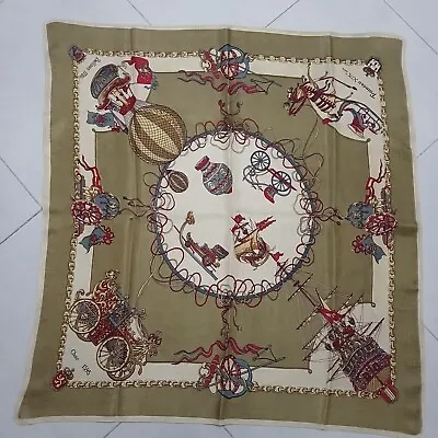 Vintage French Old Transportation Cart Air Balloon Ship Print Silk Scarf • $25.99