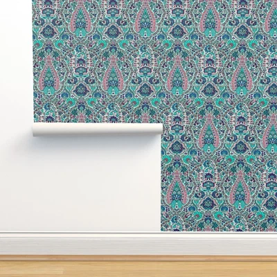 £52.39 • Buy Removable Water-Activated Wallpaper Paisley Edwardian Damask Floral Indian