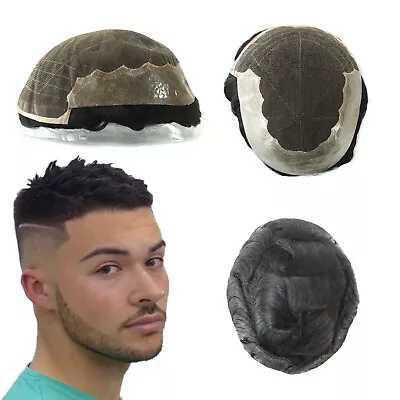 Natural Mens Lace Front Hair Replacement System Skin Toupee Human Hairpieces Q6 • $89.99