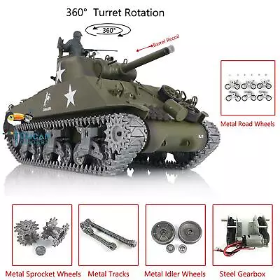 1/16 Henglong Customized 3898 M4A3 Sherman RC Tanks Barrel Recoil 360°Turret • $248.31