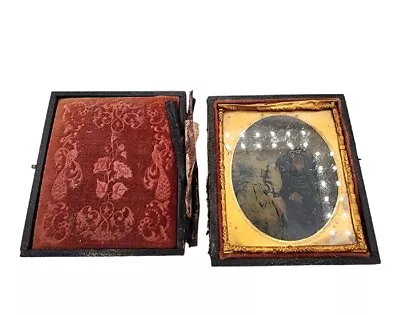 Antique Daguerreotype Ambrotype Handsome Couple Full Leather Case Photograph  • $49.99