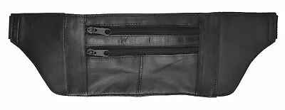 Black Genuine Leather Slim And Sleek Under Garment Money Belt Waist Bag Unisex • $11.99