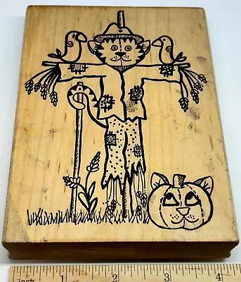 KITTY Cat Scarecrow Large Rubber Stamp Magenta Stamps HALLOWEEN FALL AUTUMN • $6.97