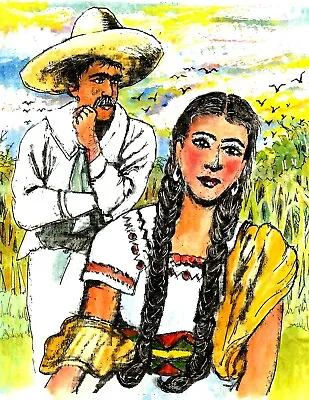 Mexican Man And Woman Country Wall Decor Mexican Art Print Mexican Wall Decor • $35