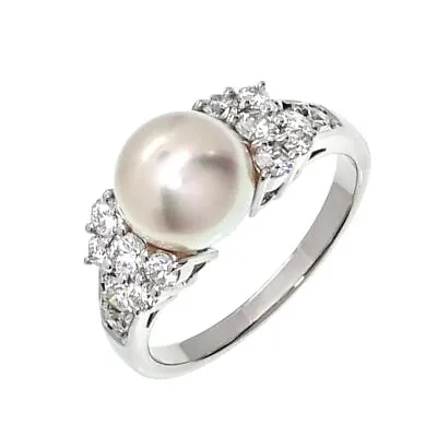 MIKIMOTO Akoya Pearl 8.6mm Diamond Ring Platinum Size6.75-7.25(US) 90208593 • $1155.41
