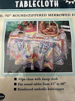 Bright Floral Abst Vinyl Tablecloths Umbrella Tablecloth W/ Zipper Hole Blue Red • $14.99