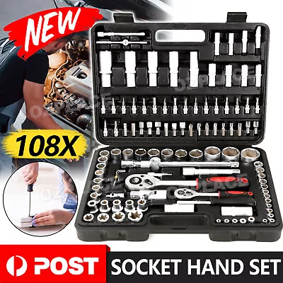 108 PCS Tool Kit 1/2  1/4  Ratchet Spanner Wrench Socket Hand Set Metric Driver • $64.95