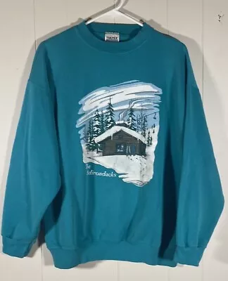 Vintage Adirondacks Ski Lodge Cabin Crewneck Sweatshirt Large Unisex See Descrip • $35