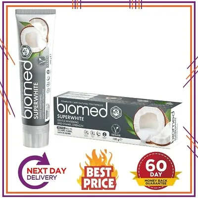 Biomed Whitening Toothpaste Superwhite Natural Coconut Vegan Flouride-Free-100g • £4.45