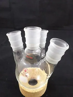 Ace Glass 250mL Heavy Round Bottom Angled 4-Neck Boiling Flask 24/40 Jts 6952-01 • $34