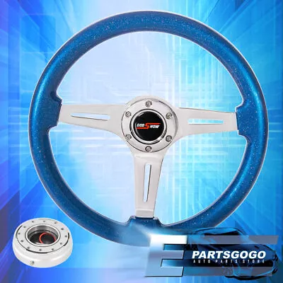 Metallic Ocean Blue 345mm Deep Dish Steering Wheel + Silver Slim Quick Release • $69.99