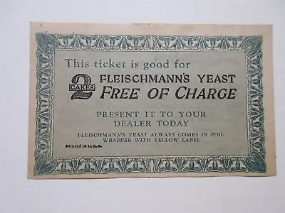 Circa 1920s Fleischmann's Yeast Coupon - 2 Free Cakes  • $21.99