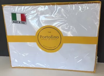 PORTOFINO ITALY QUEEN 4-PC Cotton Percale White Scalloped Luxury Sheet Set NWT • $80