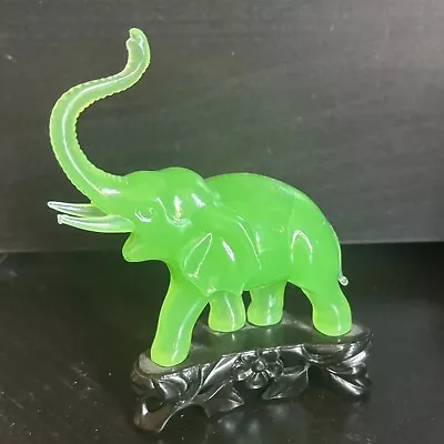 Vintage Faux Jade Green Elephant Figurine Plastic Hong Kong Vita Good Luck Trunk • $17.95