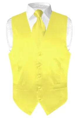 Biagio Men's SILK Dress Vest & NeckTie Solid YELLOW Color Neck Tie Set • $29.95