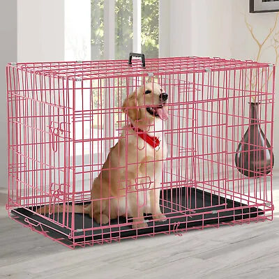 48  Large Metal Dog Crate Kennel Folding Pet Cage With Tray For XL XXL Pink • $74.39