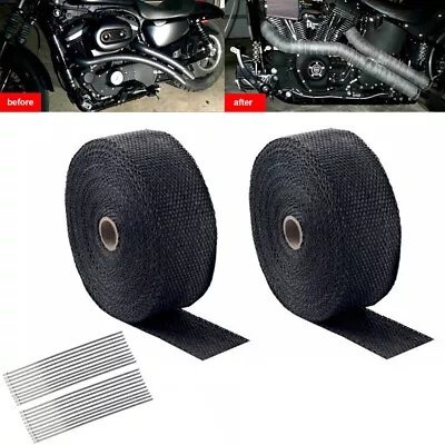 2Roll 2  50ft Manifold Fiberglass Exhaust Header Heat Wrap Tape Black+24Ties Kit • $22.95