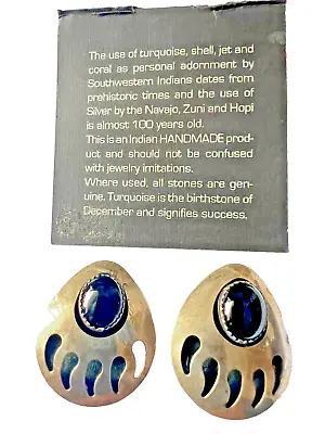 Native American Indian Navajo Earrings Sterling Silver Clip-on Bear Paw Design • £17.50