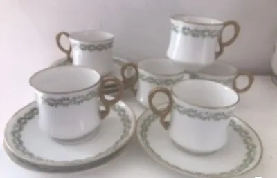 £10 • Buy French Antique D & Co Limoges China Coffee Cups Saucers White Gold Set Of 5