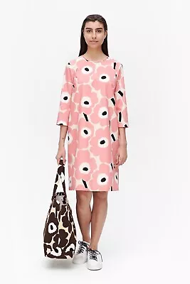 NWT Marimekko Unikko Dress Mekko Shift Dress Pink Peach Floral Size Small • $199.99