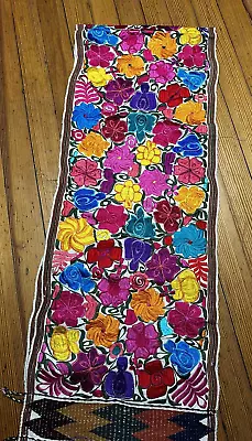 Mexican Woven Multicolor Embroidered Table Runner Flowers Chiapas 95” Long New • $88