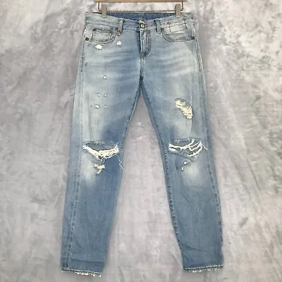 R13 Relaxed Skinny Denim Womens 27  Light Wash Distressed Pleated Ankle • $90
