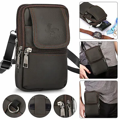 Men Cell Phone Belt Pack Bag Loop Waist Holster Crossbody Pouch Leather Wallet • $11.48