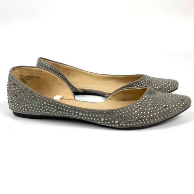 $13.99 • Buy Women's Mossimo Beaded Sequin Pointed Toe Flats Silver Gray Size 8.5