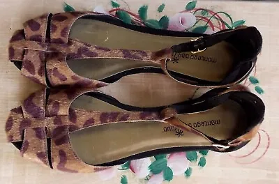 Montego Bay Club Leopard Print Faux Fur Covered Toe & Heel Sandals Shoes Sz. 7.5 • $7.99