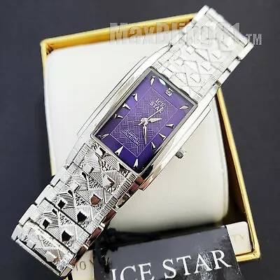 Men Luxury Lab Diamond Silver Finish Nugget Purple Dial Wrist Bling Metal Watch • $27.99