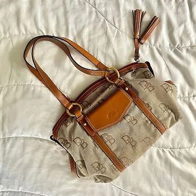 Dooney & Bourke Florentine Barrel Pocket Satchel Brown DB Logo Handbag • $47