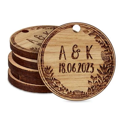 £9.99 • Buy Personalised Round Wedding Favours Table Decorations Wooden Confetti Charm Tags