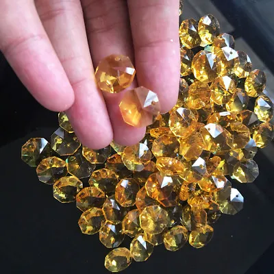 Chandelier Spacer Beads Prisms Part 50X Suncatcher Glass Yellow Octagon Crystals • $7.88