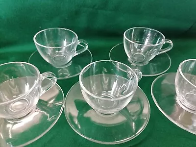 £24 • Buy Vintage Bodum Clear Tea Cups & Saucers Set 5 Glass 70s Transparent Coffee French