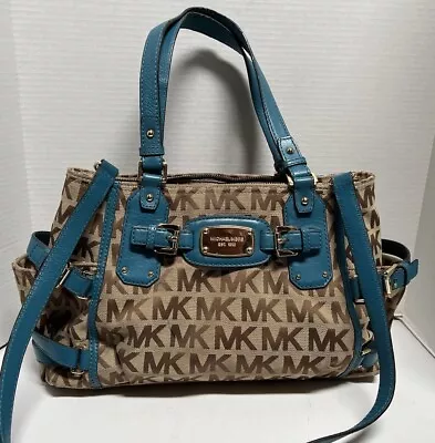 Michael Kors GANSEVOORT MK Logo Jacquard Leather Satchel Shoulder Bag • $59.99