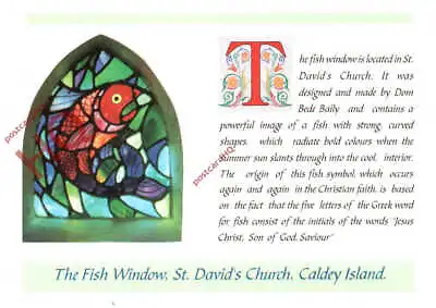 Picture Postcard-:Caldey Island The Fish Window St. Davids Church • £3.49