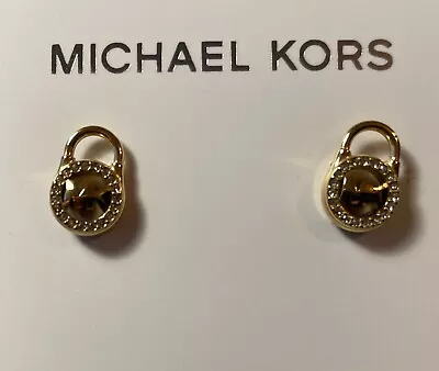 MICHAEL KORS Gold Tone Crystals  Logo Lock Style Stud Earrings MKJ7410710 • $19.99