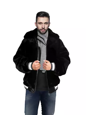 Sheepskin Bomber Mouton Varsity For Men With Adjustable Hem And Wrist • $845