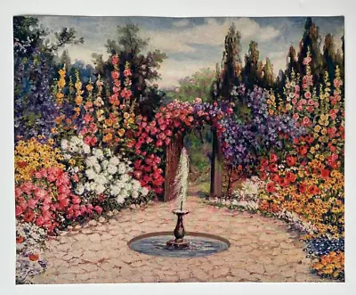 Vintage R. Atkinson Fox 15x19 Print Colorful Romantic Garden Fountain • $44.99