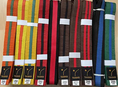 COLOURED BELTS With COLOURED STRIPE Karate Kickboxing MMA Taekwondo • £7