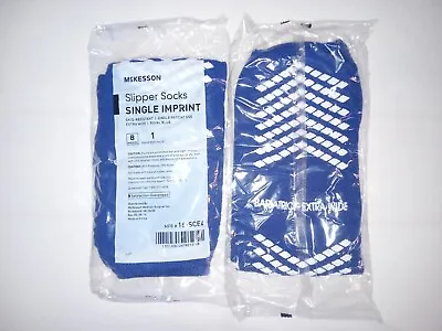 2 Pairs McKesson Bariatric Single Sided Slipper Socks Extra Wide Royal Blue • $9.95