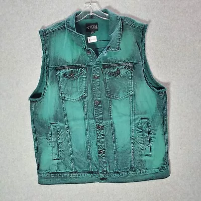 Xxx Rude Men Jacket XXL Green Denim Vest Goth Punk Skater Patchwork Pockets • $34.89