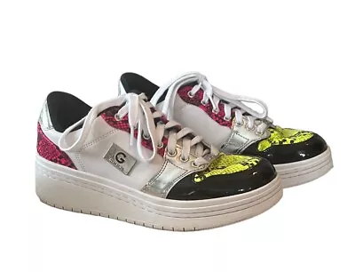 Guess GGRigster9 Women's Shoes Size 8.5 Platform Sneakers Pink Neon Snakeskin • $32